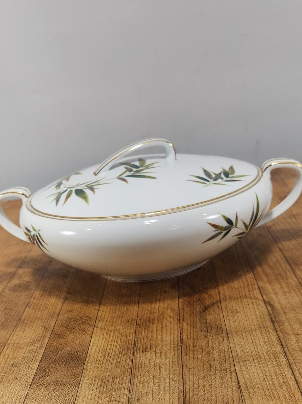 Vintage Rose China Japan Bamboo Covered Vegetable Bowl Gold Trim 10"
